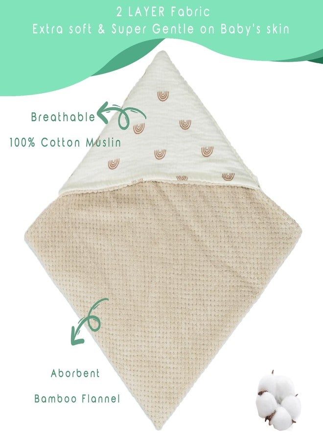 منشفة حمام للأطفال من القطن العضوي من دورملوني مع بطانة من الموسلين فائق النعومة والفانيلا الماصة، منشفة بغطاء للرأس، قابلة للتهوية، ومثالية للأولاد والبنات، (30 × 30 بوصة، بنمط قوس قزح) - Image 3